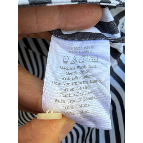 Everlane Black White Stripe Split Neck Popover Tunic Top Sz 10 100% Cotton - Picture 7 of 7